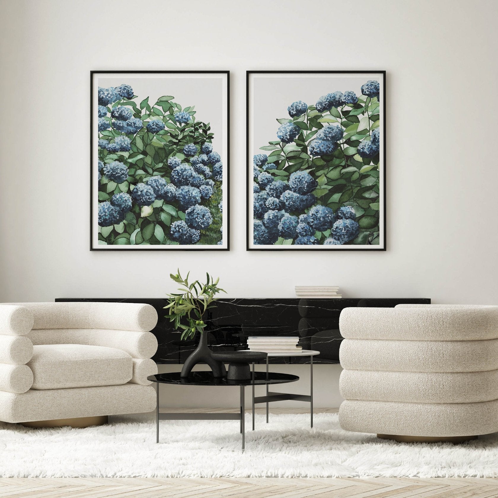 Blue Hydrangea Pair